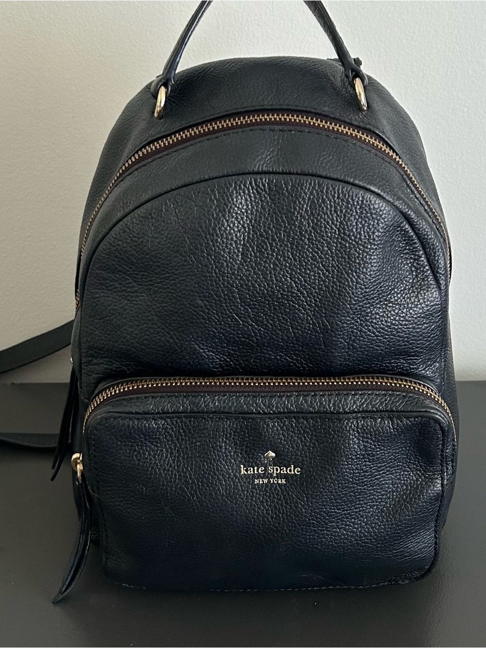 Kate Spade Black Leather Mini Backpack Gold Hardware Travel Purse - Picture 5 of 14